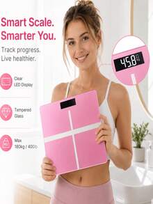 Smart Pink Digital Body Weight Scale, Ultra-Thin Tempered Glass Bathroom Scale With Clear LED Display, Non-Slip Feet, Temperature Detection, High-Precision Sensor, Max Capacity 180kg/400lb, Accurate Home Fitness Scale, Tempered Glass Surface, Temperature Detection - A - View 3
