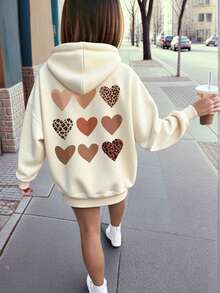 Girls' Cartoon Pattern Warm Hooded Sweatshirt - Apricot - View 1