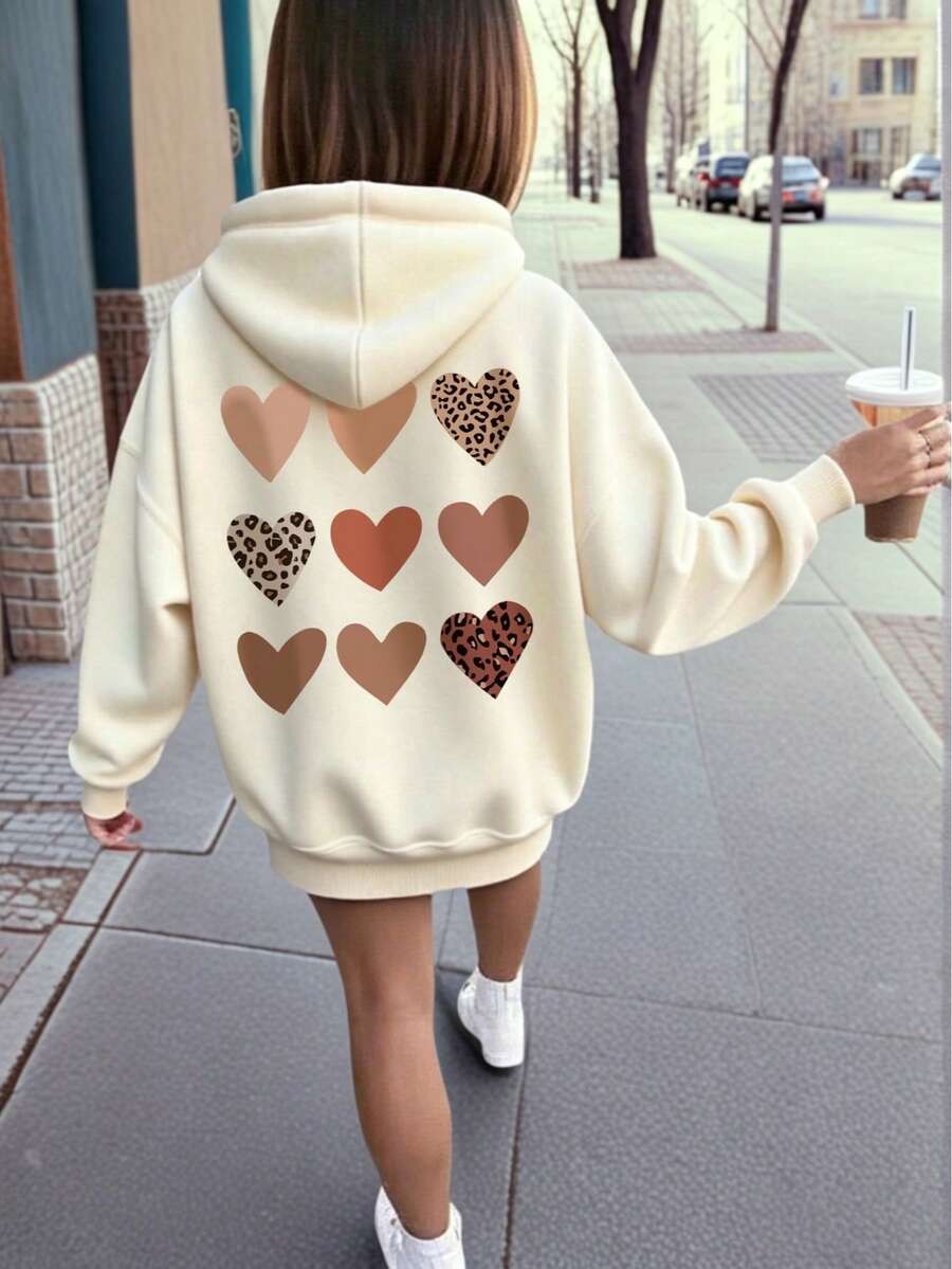 Girls' Cartoon Pattern Warm Hooded Sweatshirt - Apricot - View 1