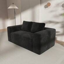 Deep 2-Seater Sofa Without Frame, No Assembly Required, Made Of Foam, Upholstered In Soft Corduroy, Modern Sofa For Small Space Apartment, Bedroom, Office (Grey) - Black - View 5