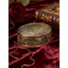 Antique Bronze Floral Oval Jewelry Box: Vintage Decor, Carved Craftsmanship, Elegant Storage For Earrings And Rings, Great Gift Choice - Bronze - View 3