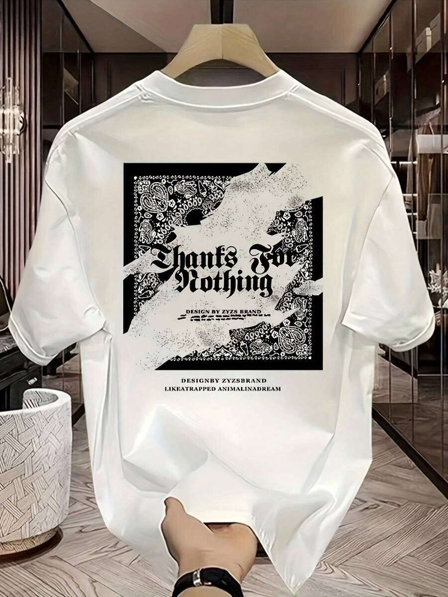 Nueva camiseta de verano de tejido grueso al estilo de las grandes marcas americanas, de corte holgado, con cuello redondo y mangas cortas, con un estilo casual único y sofisticado, camiseta para hombre. - Blanco - Ver 1