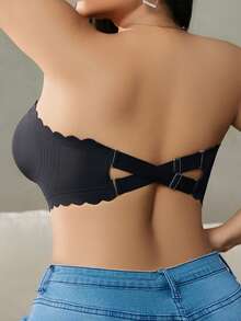 3pcs Seamless Plus Size Strapless Non-Slip Wire-Free Push-Up Bra, Scalloped Design Hollow Back Sexy Bandeau, Suitable For Daily Casual Home Wear - Multicolor - View 7