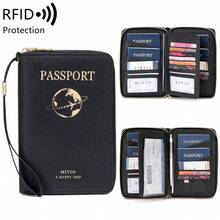 MIYIN RFID 防盜護照夾 拉鍊旅行錢包 可收納 4 本護照，附卡槽、登機證收納袋、腕帶，文件收納夾 - 彩色 - 查看 19