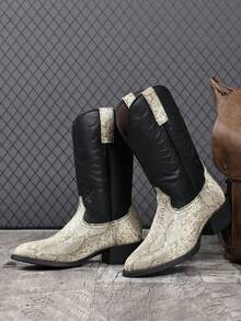 Mioeert Men's Cowboy Boots | Classic Embroidered Western Boots | Pointed-Toe Chunky-Heel Ankle Boots , Stylish, Retro Ankle Boots - Black - View 3