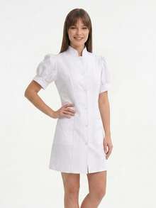Elegant Multifunctional Surgical Gown, Microfiber, Button, Princess Style - White - View 1