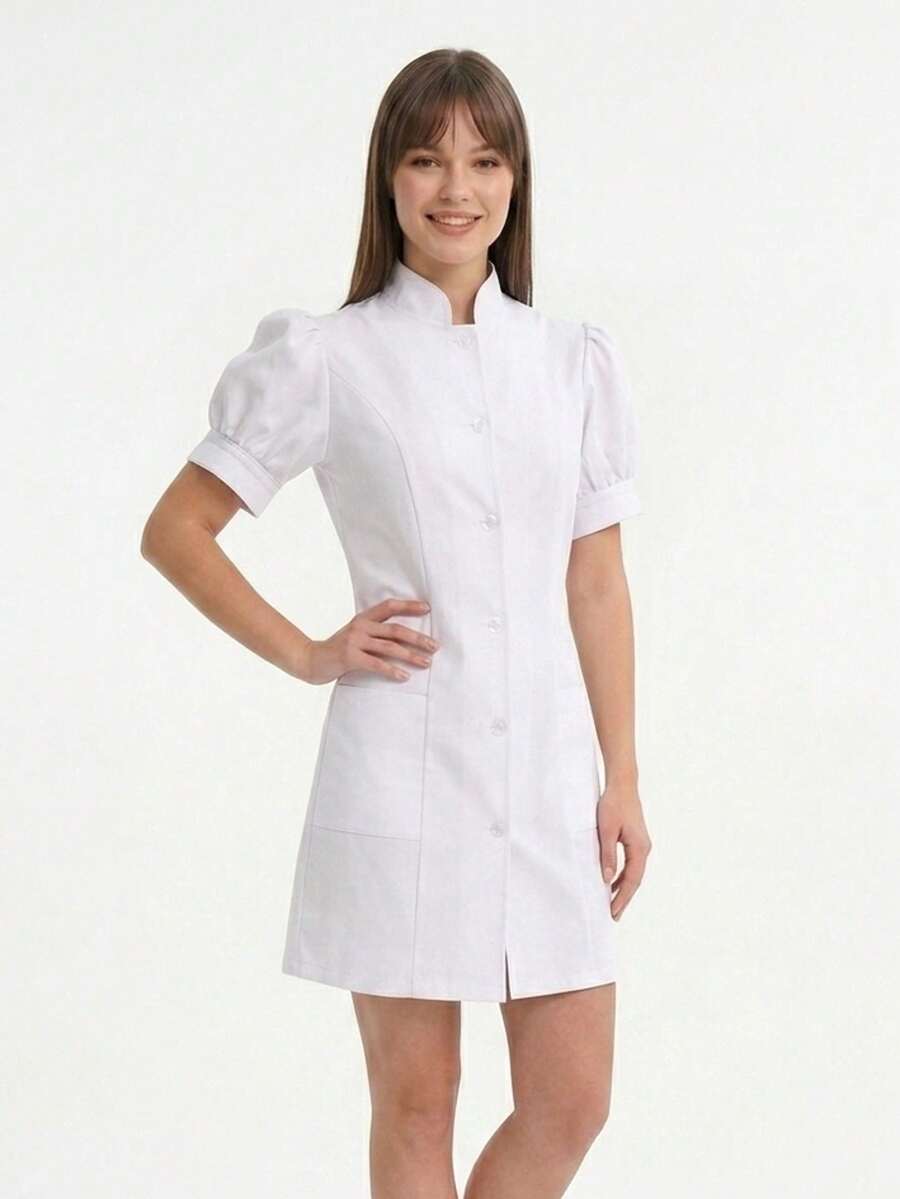 Elegant Multifunctional Surgical Gown, Microfiber, Button, Princess Style - White - View 1