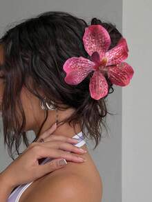 Fermaglio per capelli con orchidea tropicale arancione grande, accessorio estivo da spiaggia realistico e oversize, fermaglio per capelli stile bohémien con orchidea Phalaenopsis per donne - Arancione - Visualizzare 17