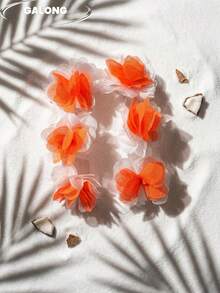 Bohemiska långa örhängen med orange meshblomma, lätta dinglande örhängen i chiffong, personlig vintage-stil - Orange och vitt - Visa 4
