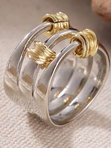 DIYCCPC Cincin Pita Lebar Gaya Bohemia Antik dari Tembaga, Dilukis Tangan oleh Pengrajin, untuk Peringatan - Perak - View 11