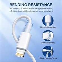 كابل بيانات سريع 30W PD لهواتف آيفون 14، 13، 12، 8، بلس، ميني، 11، برو، XS، ماكس، X، XR - يدعم ونقل البيانات وكابل USB-C إلى Lightning، مناسب للاستخدام اليومي، وأيضًا هدية عيد الميلاد المثالية/هدية للعائلة - أبيض - مشاهدة 9