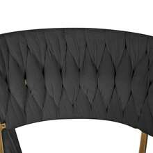 Set Of 2 Kitchen Stools With Velvet Upholstery And Woven Backrest And Adjustable Height, Bar Chairs, Restaurant, Swivel Frame - Black - View 5