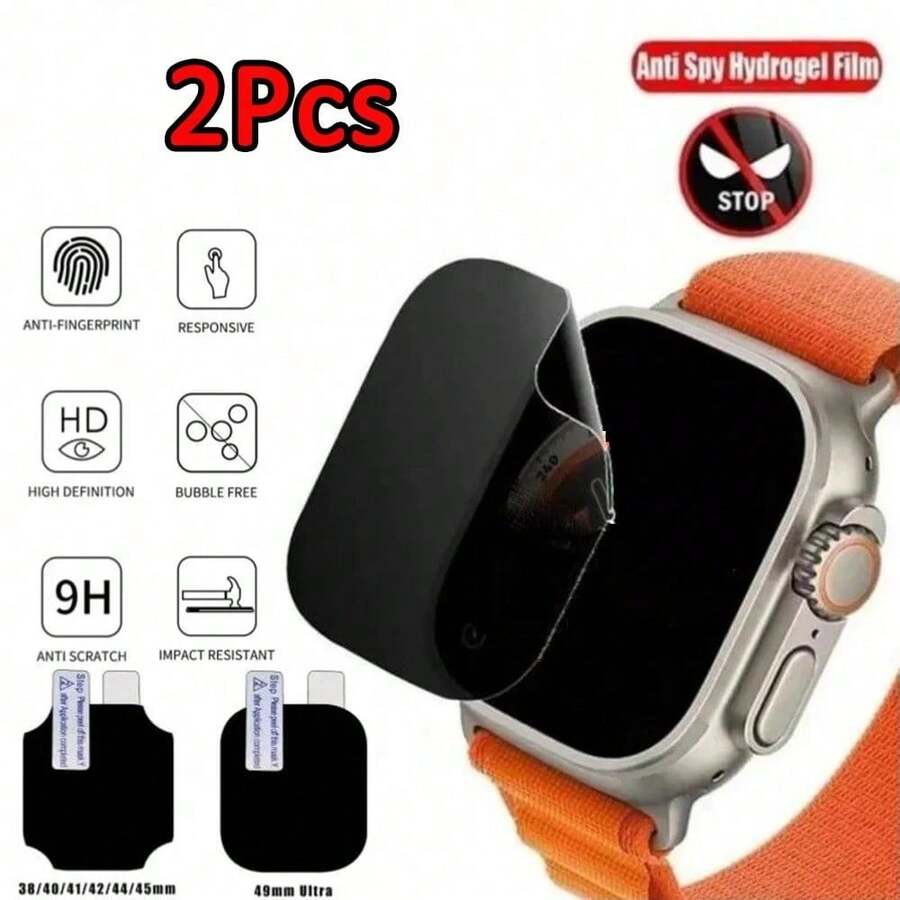 2pcs/Set Privacy Screen Protector Compatible With Apple Watch Ultra 49mm 45mm 41mm 40mm 38 44mm Series 8 7 SE 4 5 6 Anti-Peeping Hydrogel Film Birthday Gift Family Friends Watch Screen Protector Watch Protective Case Watch Accessories Waterproof Shockproof Anti-Fall Anti-Scratch Anti-Fingerprint Full Coverage - Black - View 1