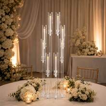 Vincidern 10Pcs 38.5inch Floor Candelabra Wedding Centerpieces For Table ,8Arm Clear Candlestick Holders With Acrylic Lampshade For Home Decor Birthday Anniversary Party Christmas Halloween Decoration,No Candles Included - 透明(10張) - 查看 3