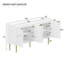 Modern And Simple Sideboard, Modern Sideboard Cabinet, Buffet Storage Set For Living Room, 140L X 38W X 75H (Cm) - 白色 - 查看 2