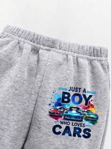 Boys' Car Print Warm Crew Neck Sweatshirt And Sweatpants - Grey - View 6