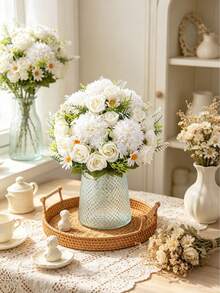 1/3/60pcs Artificial Silk Flowers - Rose, Hydrangea, Faux Flower Bouquet, Suitable For Home, Restaurant, Living Room, Outdoor Garden Decoration, Can Be Used For Wedding, Home Garden And Party Decoration, Artificial Flowers, Autumn Decor - White - View 5