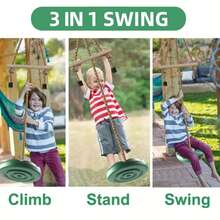 1PC 3-In-1 Fun & Fitness Swing For Outside, Swing Seat, Sensory Swing Rope Swing For Tree Swing Set Accessories Saucer Swing Disc Swing Backyard Swing Indoor-Outdoor Climbing Frame Sports & Outdoor Play Toys - 墨綠色 - 查看 4