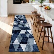 70*26inch Hallway Runner Rug Vintage Distressed Navy Blue Grey Triangle Geometric - Non Slip Washable Low Pile Farmhouse Carpet Runner - Rug For Entryway Kitchen Bedroom - A - View 4
