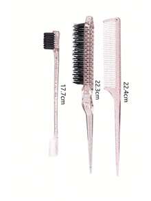 1pc/3pcs Pink Glitter Transparent Hair Comb Set, Edge Hair Comb + Bristle Smoothing Comb + Pointed Tail Sectioning Comb, Professional Styling Tools For Women, Minimalist Practical Daily Braiding Makeup Travel Gift (1pc Glossy Random Color And Style) - Baby Pink - View 4