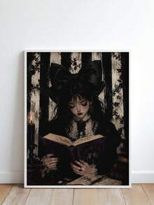 1 Stück Leinwand Wandkunst, gerahmte Wanddekoration, Dark Academia Gothic Lolita Mädchen beim Lesen Leinwandgemälde Vintage Ölgemälde, atmosphärisches schwarzes Rosen-Kerzen-gestreifter Hintergrund ungerahmtes Poster, ästhetischer dekorativer Wanddruck, geeignet für moderne Heimdekoration, Raumdekoration, Wohnheimdekoration, Schlafzimmerdekoration, Wohnzimmerdekoration, Badezimmerdekoration, Küchendekoration - Lesendes Mädchen - Übersicht 5
