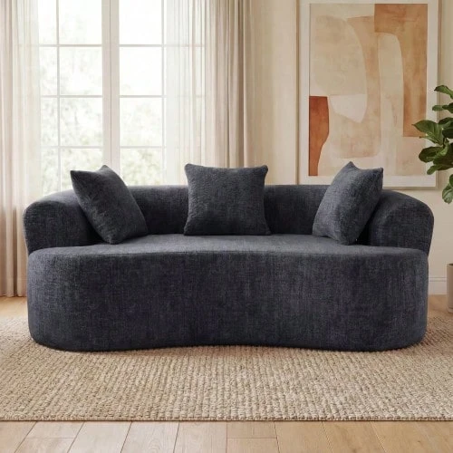 Crescent-Shaped Sofa, Modern Design With A Low Back And Deep Cushions, Large Two-Seater Self-Inflating Foam Sofa Requiring No Assembly. (Grey Chenille Fabric) - 灰色 - 查看 1