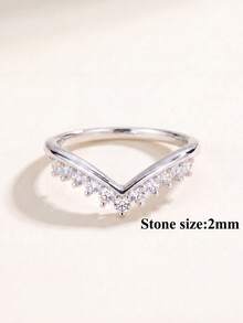 1 pieza Anillo de Diamante de Corte Redondo Minimalista Plata de Ley 925 Chapado en Oro Blanco Joyería de Lujo Regalo de Compromiso Boda Cumpleaños Aniversario - Plateado - Ver 7
