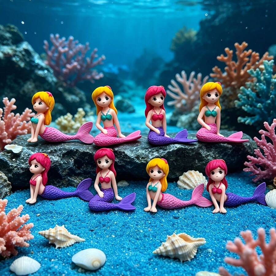 4件裝彩色美人魚裝飾小雕像,粉色/紫色尾巴配黃色/粉色頭髮,生動設計,適用於魚缸裝飾、景觀擺飾,完美禮物(隨機款式) - 歡樂水族 - 查看 1