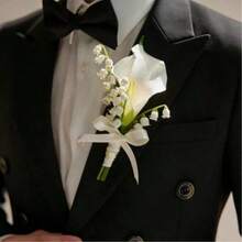 Artificial Calla Lily Wedding Groom Groomsman Boutonniere Suitable For Wedding Ceremony Anniversary Celebration Formal Dinner - White - View 8