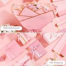 20pcs Gold-Edged Luxury Pink Floral Wrapping Paper, Matte Texture, Waterproof, Wrinkle-Resistant, Wide Gold-Edged Design, Elegant And Durable, Suitable For Bouquets, Gift Boxes, Valentine's Day Floral Wrapping, Handmade DIY Floral Materials - Rectangle - View 7