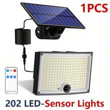 Luz Solar de Inundación LED 202, Luz de Calle Ultra Brillante con Sensor Infrarrojo y Control Remoto, Luz Solar de Jardín y Pared, Iluminación de Atardecer a Amanecer, Foco LED de Adecuado para Jardín, Camino, Patio, Calle y Pared - 1 unidad - Ver 1