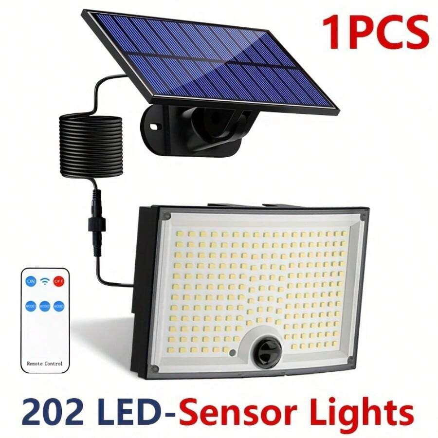 Luz Solar de Inundación LED 202, Luz de Calle Ultra Brillante con Sensor Infrarrojo y Control Remoto, Luz Solar de Jardín y Pared, Iluminación de Atardecer a Amanecer, Foco LED de Adecuado para Jardín, Camino, Patio, Calle y Pared - 1 unidad - Ver 1
