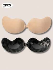 2pcs (Black + Khaki) Self-Adhesive Silicone Invisible Bra Pads, Strapless Backless Push-Up Cups With Soft Fabric Surface, Perfect For Weddings, Off-Shoulder Clothes And Bridesmaid Parties. - Multicolor - View 29