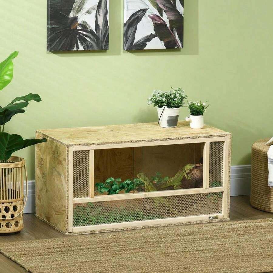 PawHut Terrarium Made Of OSB Wood For Reptiles And Amphibians With Sliding Glass Door - 80 X 40 X 40 Cm Natural Wood-XY19135 - D40-027V00ND - View 1