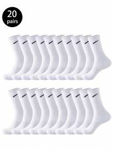 Courvante 6 Pairs Men's White Solid Color Mid-Calf Socks, Versatile And Breathable, With Ribbed, For Golf Tennis Sport & Boyfriend - White - View 9