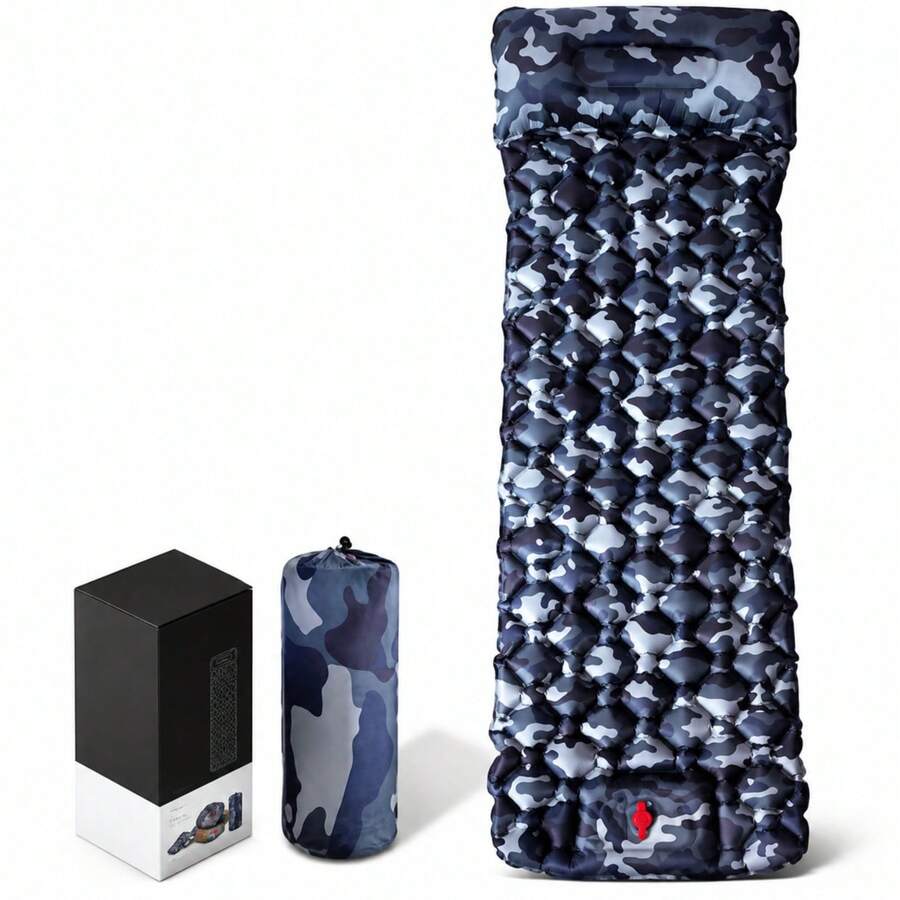 1pc Outdoor Single Inflatable Pad, TPU Material, Super Lightweight & Portable, Camping Sleeping Mat, Anti-Moisture, Foot Pump Inflate Design - Camouflage Color - View 1