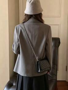 Women's Grey Long Sleeve Blazer, Korean Style Loose Elegant Slimming Casual Jacket, Autumn - Grey - View 5
