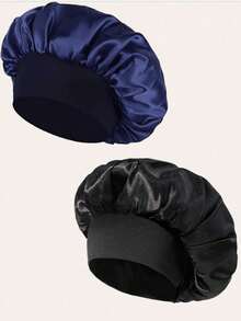 2pcs Luxury Satin Sleep Caps, Solid Color Elastic Sleep Hair Caps, Lightweight Smooth Silk Texture, Suitable For Comfortable All-Night Wear, Hair Protection And Bath Use, Soft And Snug Fit To Protect Scalp, Suitable For Curly, Straight And Fine Curly Hair, Perfect Holiday Gift And Back To School Essential - Thickened Version - View 4