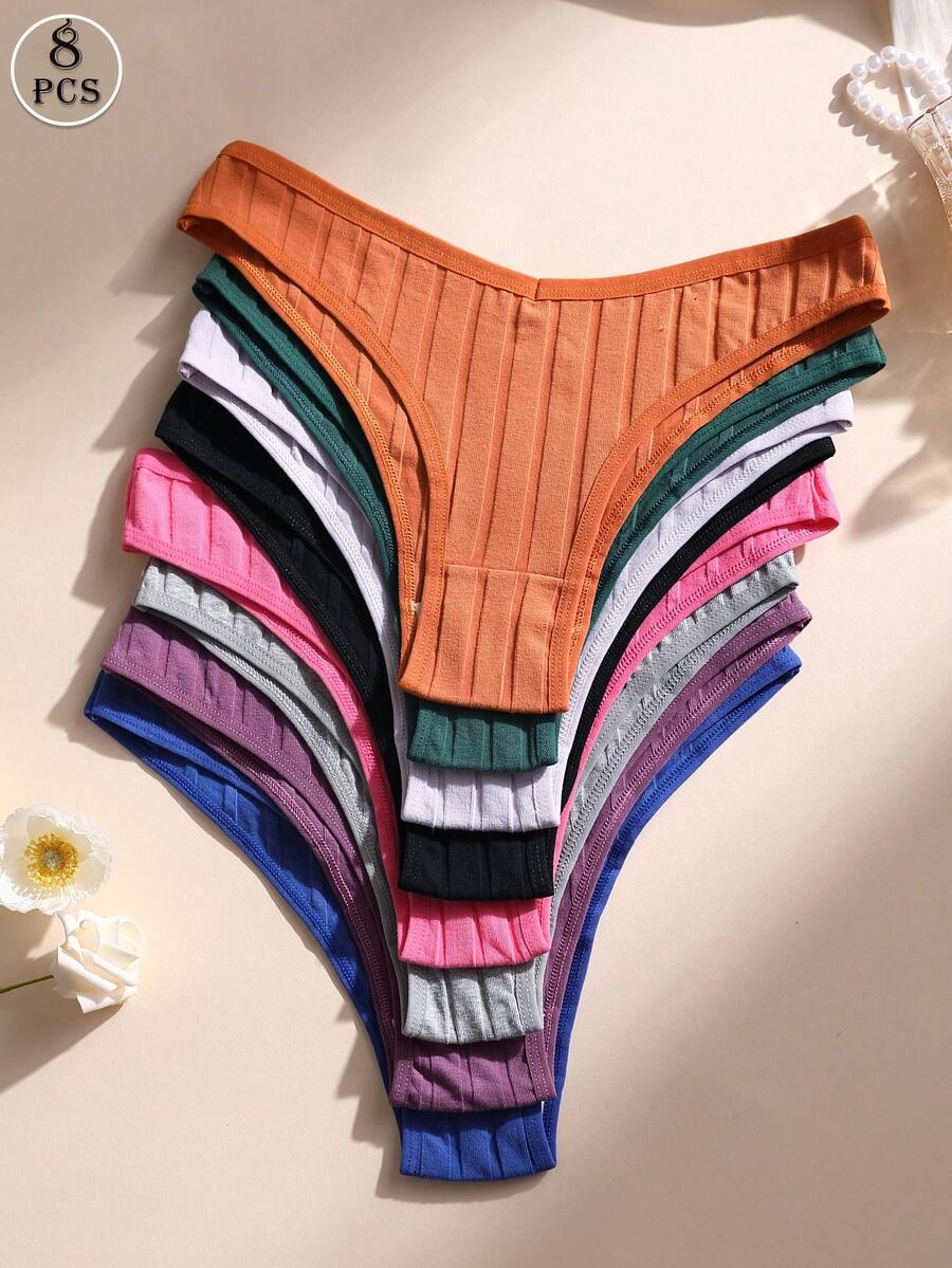 8件組女款性感低腰無痕內褲，柔軟透氣棉質條紋內褲，舒適日常與運動內衣