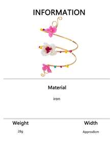 1 pieza/2 piezas Juego de brazaletes de flores 3D coloridas, brazalete abierto de metal con cuentas de alambre, accesorio de brazo multicapa premium para vacaciones en la playa - Brazalete multicapa con diseño floral - Ver 8