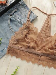 Women's Lace Y-Back Wire-Free Adjustable Strap Soft Camisole Bra - Khaki - View 8