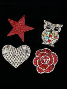 1 bolsa 4 piezas de parches de strass surtidos para planchar, estrella búho corazón rosa cristal, parche de transferencia de calor para chaqueta vaqueros sombrero bolsa decoración de ropa DIY - mezcla - Ver 1