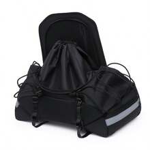 Motorcycle Travel Luggage Bag: Windproof & Waterproof Rear Rack Bag, Black, Universal Motorcycle Tail Bag, Night Reflective Strip Design, Motorcycle Tail Bag Accessories, 22-34L Expandable Motorcycle Rear Seat Bag, With Waterproof & Rainproof Cover, Outdoor Sports Motorcycle Luggage Storage Backpack Handbag, With Shoulder Strap, Pockets And Elastic Rope, Black Sports Bag, Suitable For Sports, Fitness, Exercise, Large Capacity Travel Bag - Multicolor - View 9