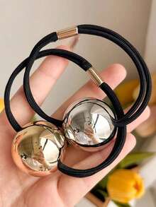 4pcs/Set Super Shiny Silver Spherical High Elasticity Rubber Band, Minimalist Premium Hair Tie, New Korean Style Ponytail Hair Accessory, Elegant Premium Ball Decoration Hair Tie, Women Princess Style Casual Hair Accessory, Photo Prop Hair Tie, Headwear, Fitness Sports Running Clothing Hair Tie, Outdoor Activities, Vacation, Travel, Clothing Accessories And Gifts - Regular Model - View 7