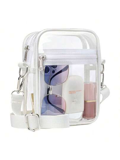 1pc Transparent Crossbody Bag, Shoulder Bag With Adjustable Strap, Women's Bag Suitable For Daily Use, Transparent Handbag, PVC Transparent Makeup Bag, Crossbody Bag, Storage Bag, Jewelry Box, Jewelry Bag, Travel Bag, Luggage Bag, Minimalist Crossbody Bag, Fashionable Transparent, Waterproof, Suitable For Women, Ideal For Summer, Vacation And Beach. Waterproof And Sand-Proof Transparent Bag, Suitable For Beach Sports, Picnic, Snacks And Other Occasions. Summer Outfit Women's Transparent Handbag, Holiday Essential, Beach Bag.,Travel Essential