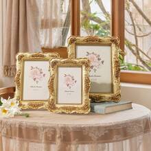 1pc White Rose Embossed Photo Frame, Resin European 3D Classical Floral Design, Gold Trim Decorative Frame Ornament, Warm Home Desktop Decor, Horizontal & Vertical Use, Suitable For Bedroom, Study, Office Desk Decoration - 1PC - View 10