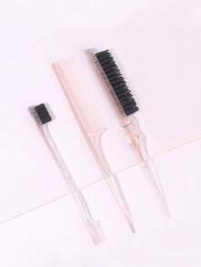 1pc/3pcs Pink Glitter Transparent Hair Comb Set, Edge Hair Comb + Bristle Smoothing Comb + Pointed Tail Sectioning Comb, Professional Styling Tools For Women, Minimalist Practical Daily Braiding Makeup Travel Gift (1pc Glossy Random Color And Style) - Baby Pink - View 2