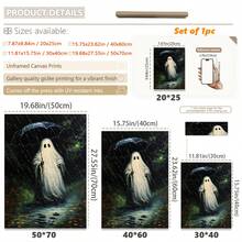 1pc Canvas Wall Art, Framed Wall Decor, Atmospheric Rainy Night Umbrella Ghost Forest Path Canvas Hanging Painting, Eerie Pastoral Vintage Oil Painting Frameless Poster, Aesthetic Hanging Decorative Print, Suitable For Modern Home Decor, Room Decor, Dorm Decor, Bedroom Decor, Living Room Decor - Umbrella Ghost - View 3