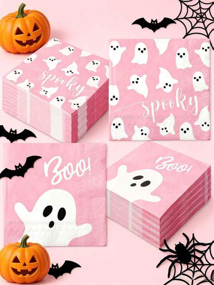 20/40/60pcs Pink Ghost Boo Paper Napkins, Cute & Quirky Disposable ...