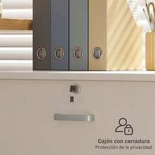 Mueble Almacenador de Oficina 60cm con Ruedas Bloqueables, Cajones y Puertas para Archivos - Blanco - Ver 6